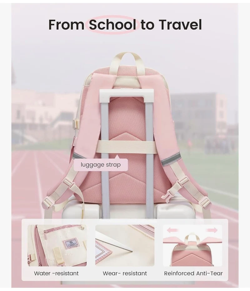 School Backpack 15.6" Water-Resistant Back to School Backpacks, Cute Kid Bookbag With Charm, Large College Travel Daypack - (Sage Green & Cream)
