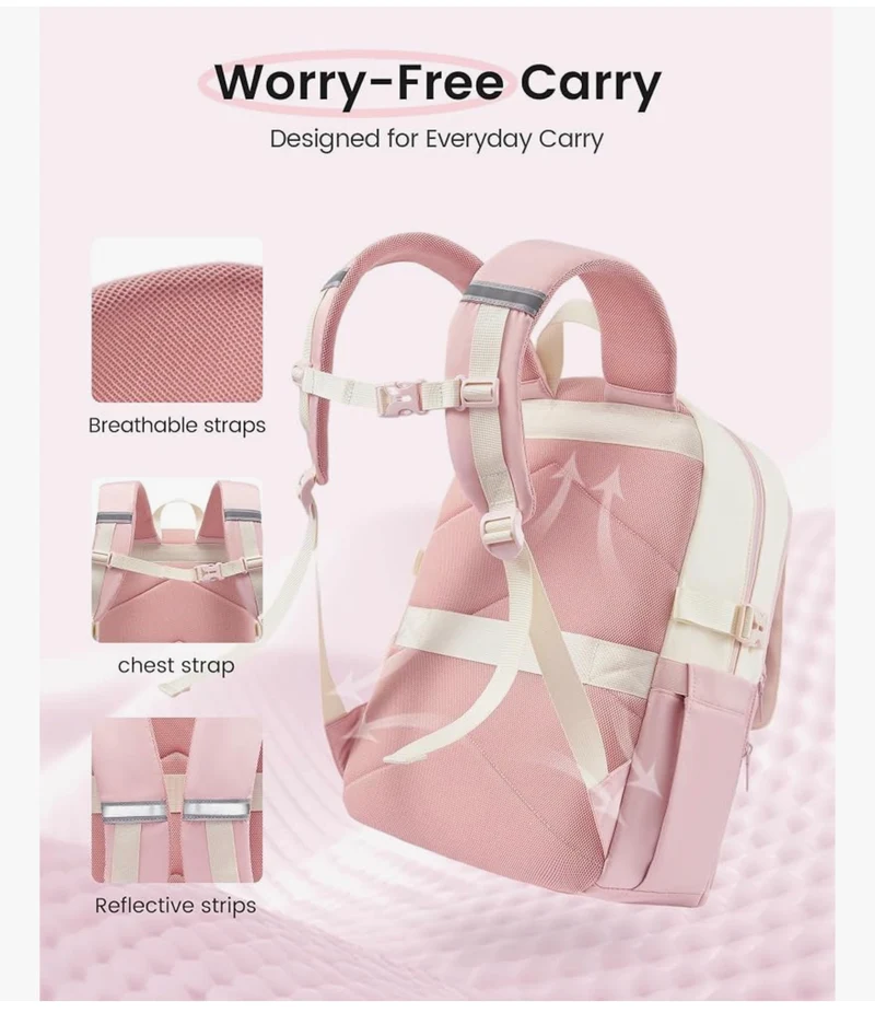 School Backpack 15.6" Water-Resistant Back to School Backpacks, Cute Kid Bookbag With Charm, Large College Travel Daypack - (Khaki & Cream)