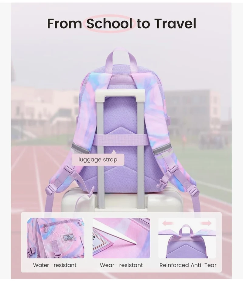 School Backpack 15.6" Water-Resistant Back to School Backpacks, Cute Kid Bookbag With Charm, Large College Travel Daypack - (Pastel Cloud)