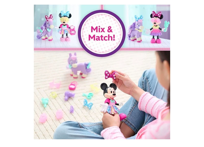 Disney Junior Minnie Mouse Groom & Glam Pony Set, Poseable 21-piece Doll and Accessories Set, Kids Toys for Ages 3 Up +