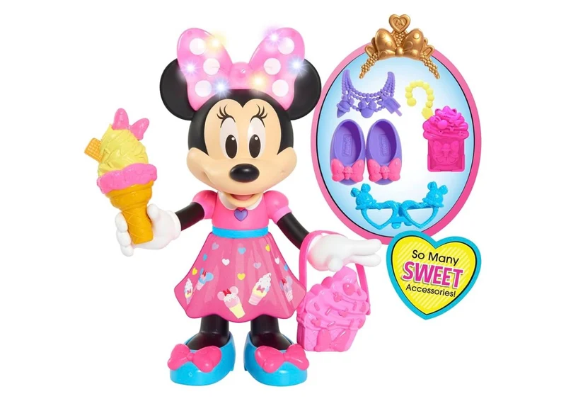 Disney Junior Sweets & Treats Minnie Mouse, Interactive 10" Doll with Lights, Sounds, and Accessories, Kids Toys for Ages 3 Up +