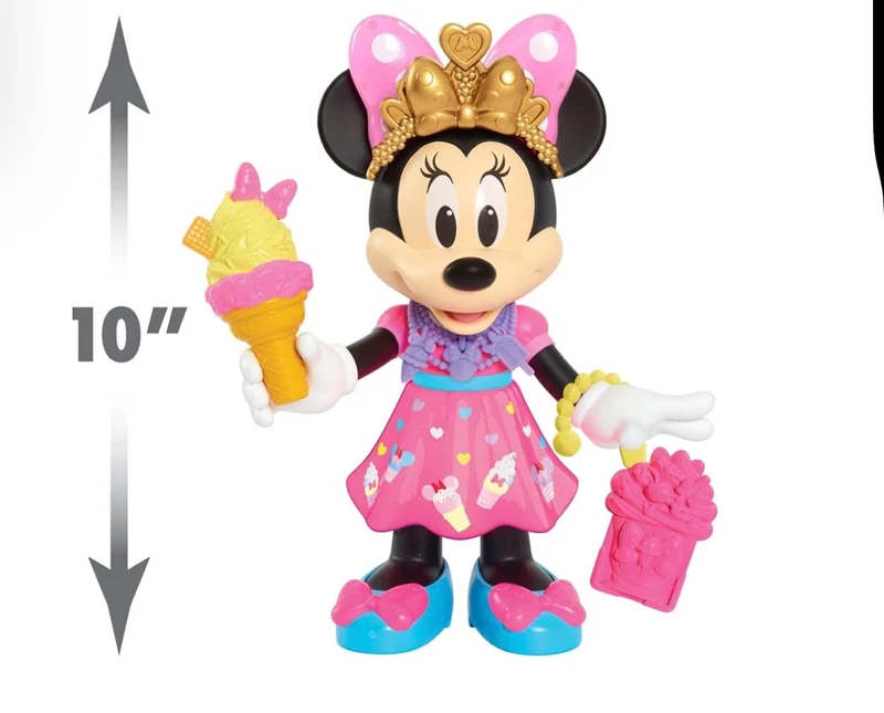 Disney Junior Sweets & Treats Minnie Mouse, Interactive 10" Doll with Lights, Sounds, and Accessories, Kids Toys for Ages 3 Up +
