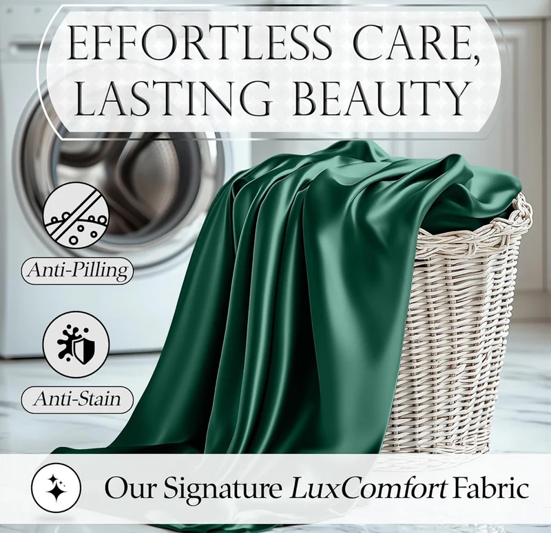 4PCS Luxury Silky Queen Size Bedding Set - Softer Than Silk, Wrinkle-Free with 15” Deep Pocket Fitted Sheet - (Dark Green)