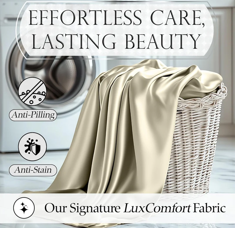 4PCS Luxury Silky Queen Size Bedding Set - Softer Than Silk, Wrinkle-Free with 15” Deep Pocket Fitted Sheet - (Champagne)