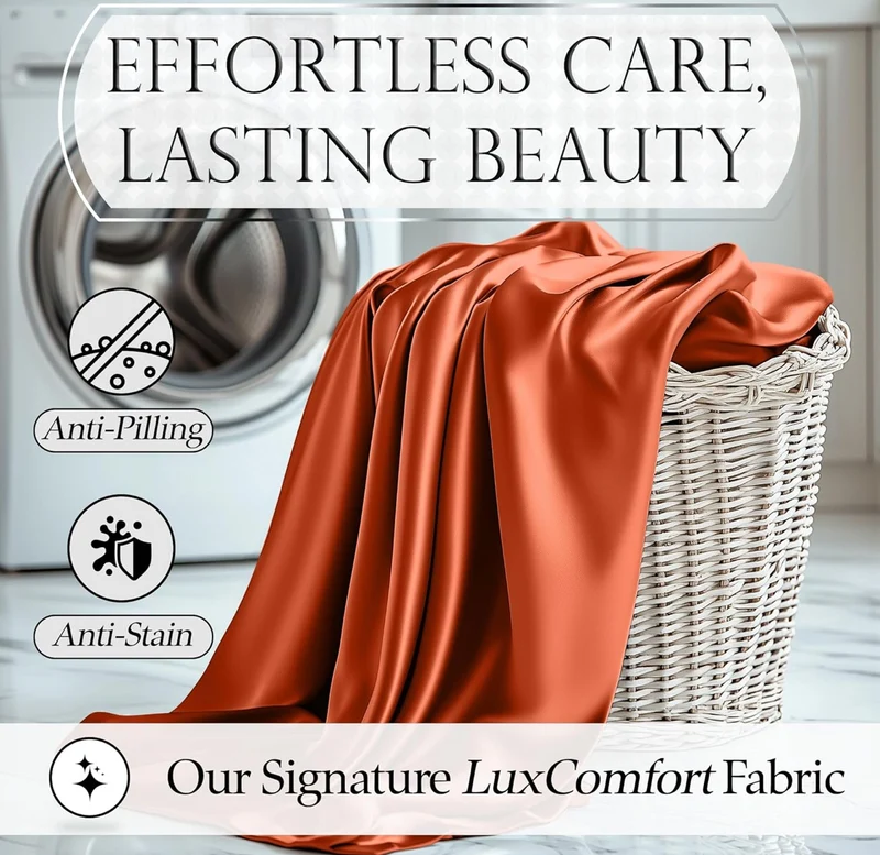 4PCS Luxury Silky Queen Size Bedding Set - Softer Than Silk, Wrinkle-Free with 15” Deep Pocket Fitted Sheet - (Burnt Orange)