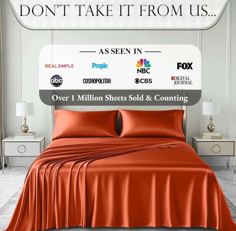 4PCS Luxury Silky Queen Size Bedding Set - Softer Than Silk, Wrinkle-Free with 15” Deep Pocket Fitted Sheet - (Burnt Orange)