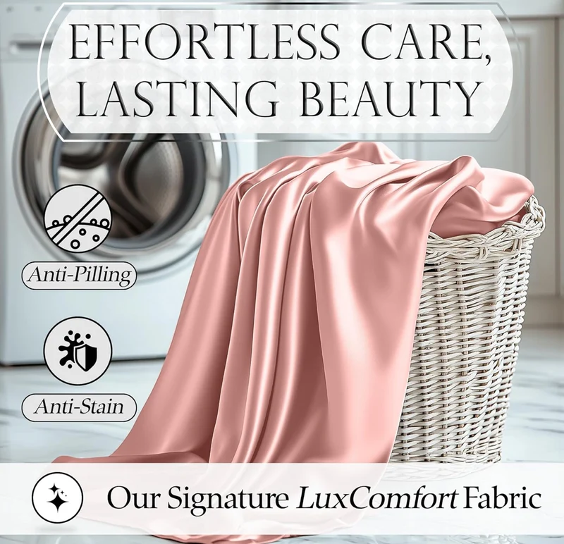 4PCS Luxury Silky Queen Size Bedding Set - Softer Than Silk, Wrinkle-Free with 15” Deep Pocket Fitted Sheet - (Blush Pink)