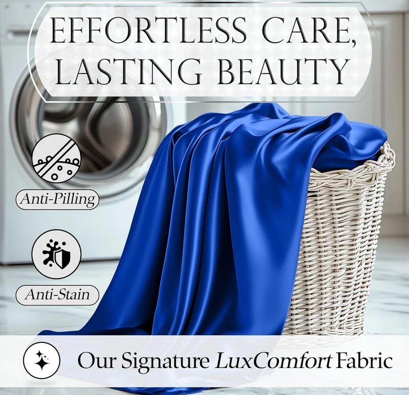 4PCS Luxury Silky Queen Size Bedding Set - Softer Than Silk, Wrinkle-Free with 15” Deep Pocket Fitted Sheet - (Blue)