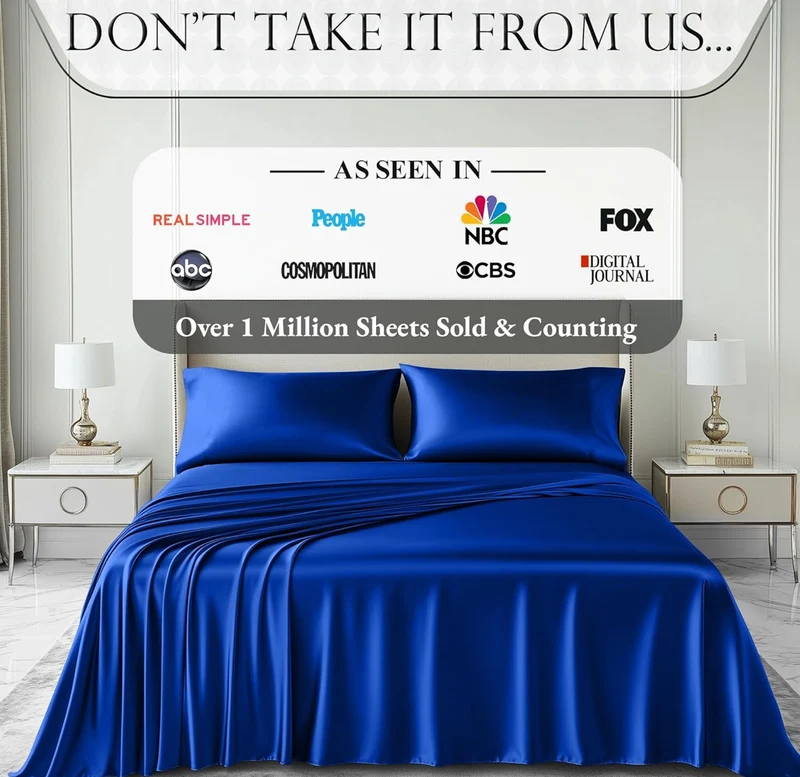 4PCS Luxury Silky Queen Size Bedding Set - Softer Than Silk, Wrinkle-Free with 15” Deep Pocket Fitted Sheet - (Blue)