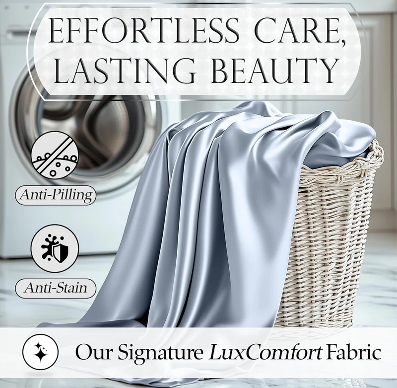 4PCS Luxury Silky Queen Size Bedding Set - Softer Than Silk, Wrinkle-Free with 15” Deep Pocket Fitted Sheet - (Baby Blue)