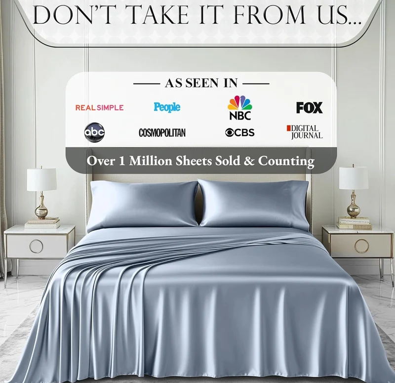4PCS Luxury Silky Queen Size Bedding Set - Softer Than Silk, Wrinkle-Free with 15” Deep Pocket Fitted Sheet - (Baby Blue)