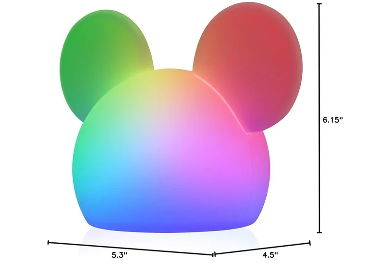 Mickey Mouse Squishy Color Changing, Night Light for Kids, USB Lamp, Battery Operated, Dimmable