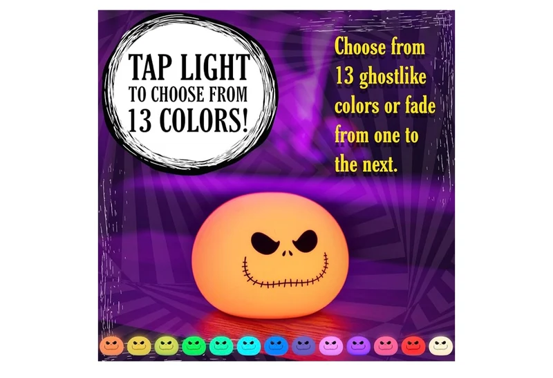 Jack Skellington Squishy Color-Changing Night Light for Kids & Adults, USB/Battery Operated Dimmable Lamp