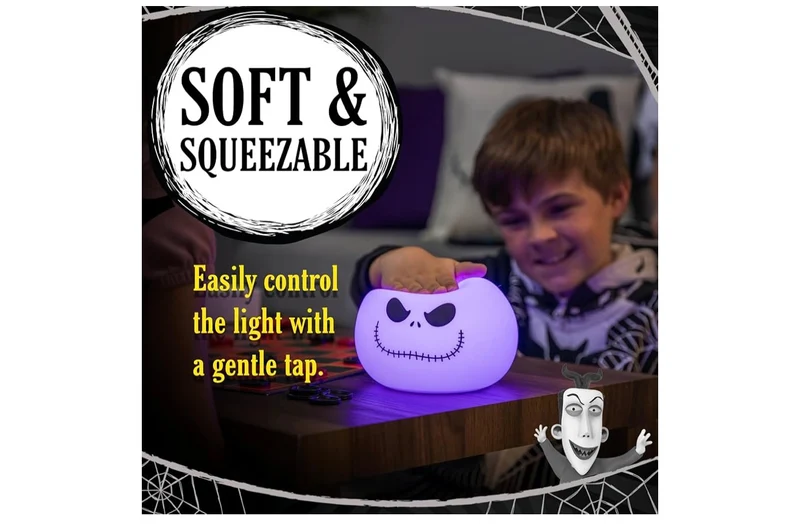 Jack Skellington Squishy Color-Changing Night Light for Kids & Adults, USB/Battery Operated Dimmable Lamp