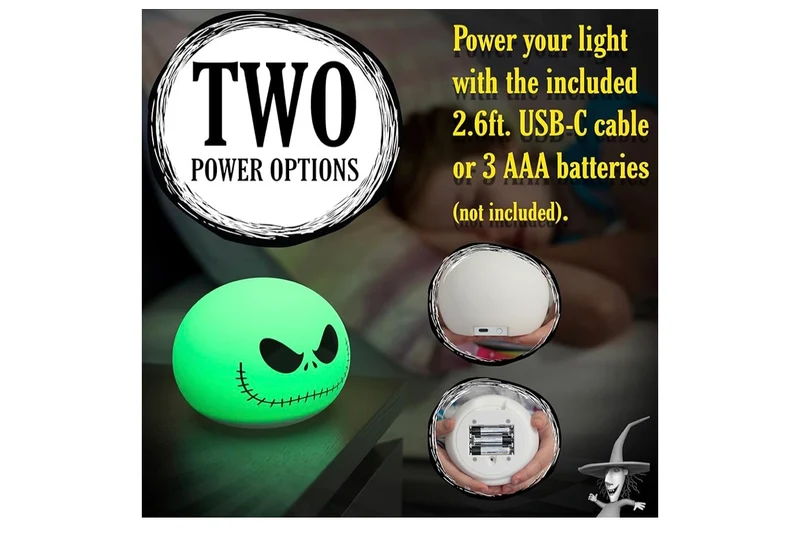Jack Skellington Squishy Color-Changing Night Light for Kids & Adults, USB/Battery Operated Dimmable Lamp