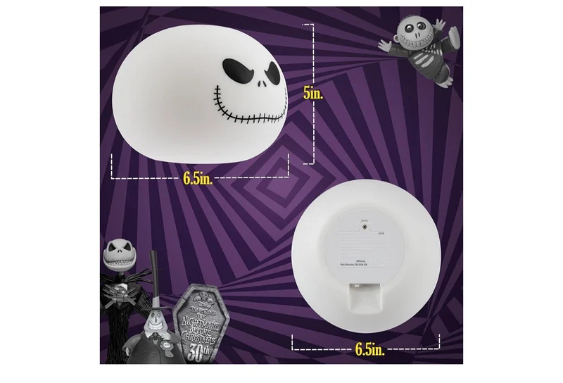 Jack Skellington Squishy Color-Changing Night Light for Kids & Adults, USB/Battery Operated Dimmable Lamp
