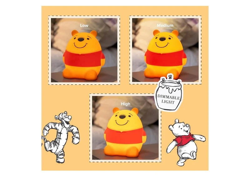 Winnie the Pooh Squishy Night Light for Kids, USB Lamp, Battery Operated, Dimmable