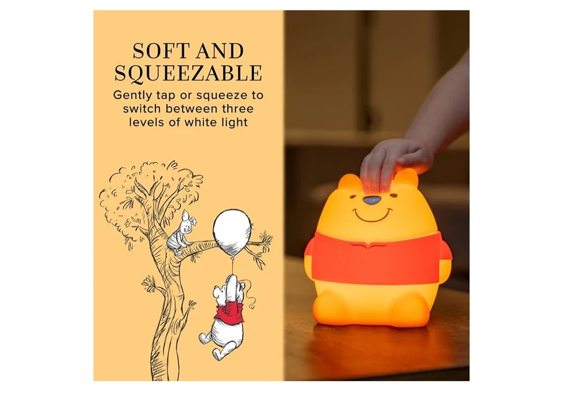 Winnie the Pooh Squishy Night Light for Kids, USB Lamp, Battery Operated, Dimmable