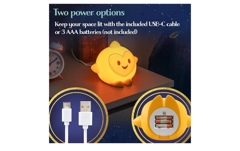 Wish Squishy Night Light for Kids, USB Lamp, Battery Operated, Dimmable