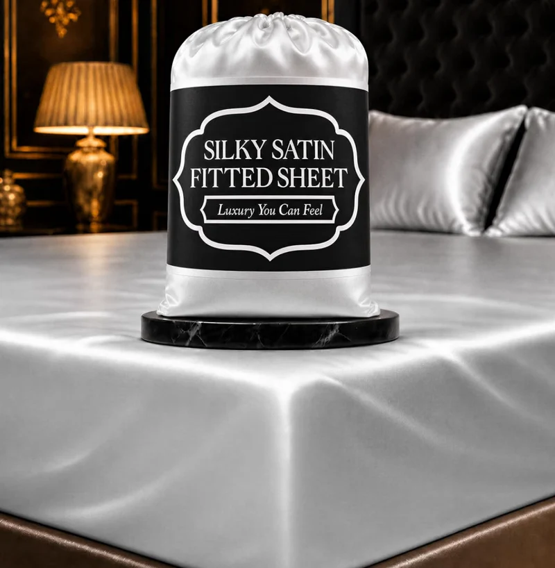 Satin Fitted Sheet Queen Size (1 PC) – Luxuriously Smooth & Softer Than Silk Bed Sheets w/ 15 Inch Deep Pocket Hypoallergenic Wrinkle Free, Secure Snug Fit, Elastic Corner Straps (Grey)
