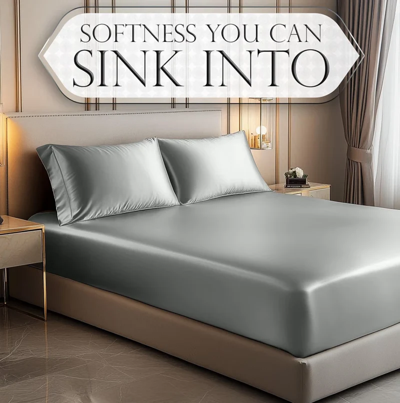 Satin Fitted Sheet Queen Size (1 PC) – Luxuriously Smooth & Softer Than Silk Bed Sheets w/ 15 Inch Deep Pocket Hypoallergenic Wrinkle Free, Secure Snug Fit, Elastic Corner Straps (Grey)