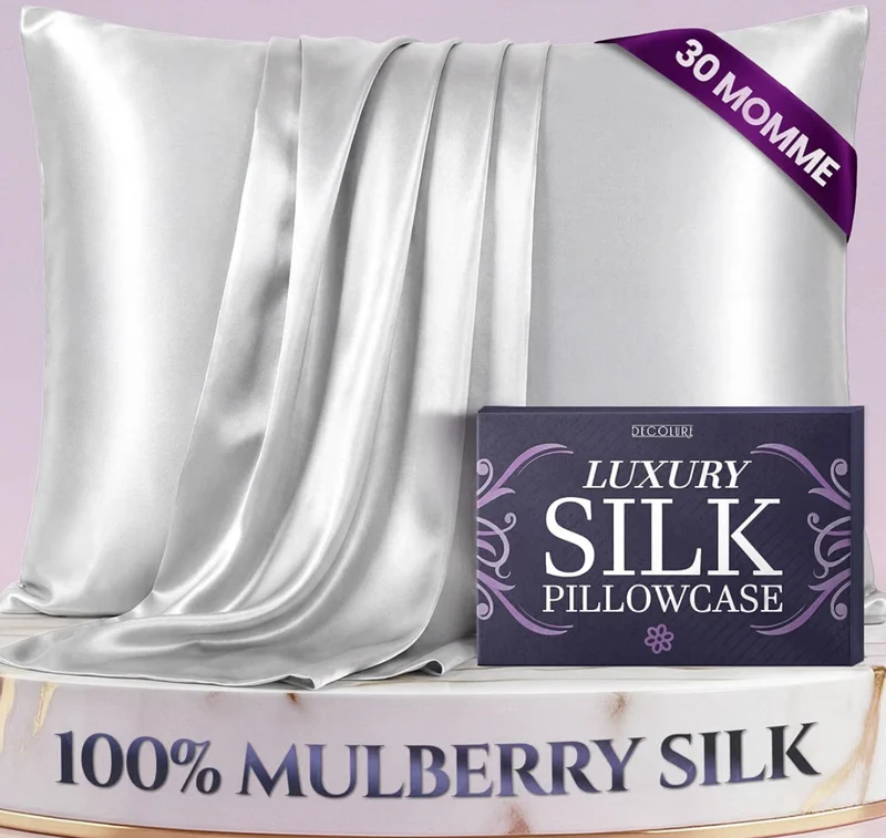 100% Pure Mulberry Silk Pillow Case Standard Size – Highest Grade, Luxuriously Soft & Cooling Silk Pillowcase for Hair & Skin, Hypoallergenic, Breathable - (White)