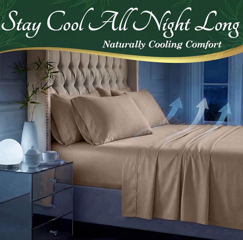 100% Viscose Derived from Bamboo Sheets King Size - Luxury 6 Pc Naturally Cooling Sheets, Ultra Soft Bed Set - Deep 17" Pockets, Durable Double Stitching - (Taupe)