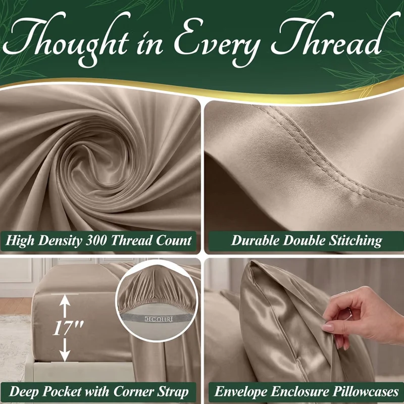 100% Viscose Derived from Bamboo Sheets King Size - Luxury 6 Pc Naturally Cooling Sheets, Ultra Soft Bed Set - Deep 17" Pockets, Durable Double Stitching - (Taupe)