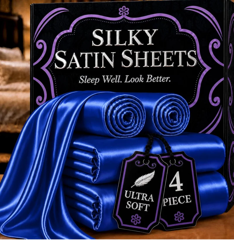 Satin Bed Sheets - 4 Piece Luxury Silky Twin Size Bedding Set - Softer Than Silk, Wrinkle-Free with 15” Deep Pocket Fitted Sheet - (Blue)