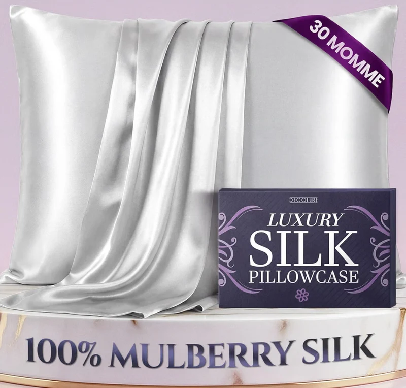 100% Pure Mulberry Silk Pillow Case Standard Size – Highest Grade 30 Momme 6A+, Luxuriously Soft & Cooling Silk Pillowcase, Hypoallergenic, Breathable, Hidden Zipper - (White)