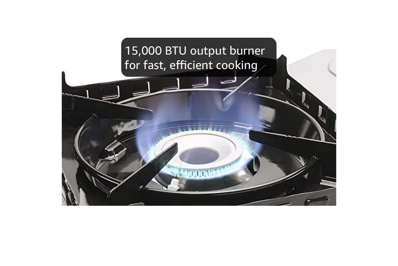 Butane Portable Camp Stove 15,000 BTU | Double Wind-Guard Portable Stove Burner w/ Click Ignition