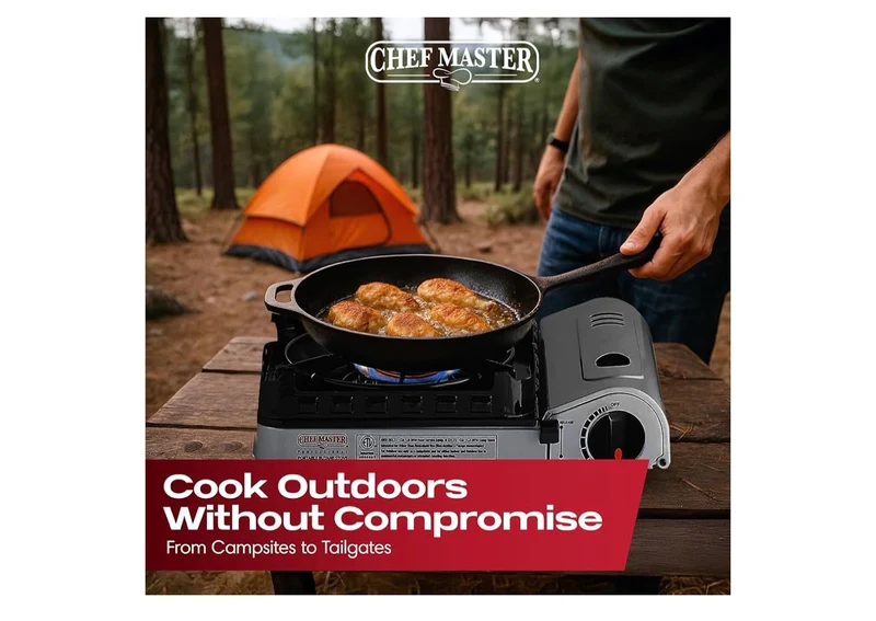 Butane Portable Camp Stove 15,000 BTU | Double Wind-Guard Portable Stove Burner w/ Click Ignition