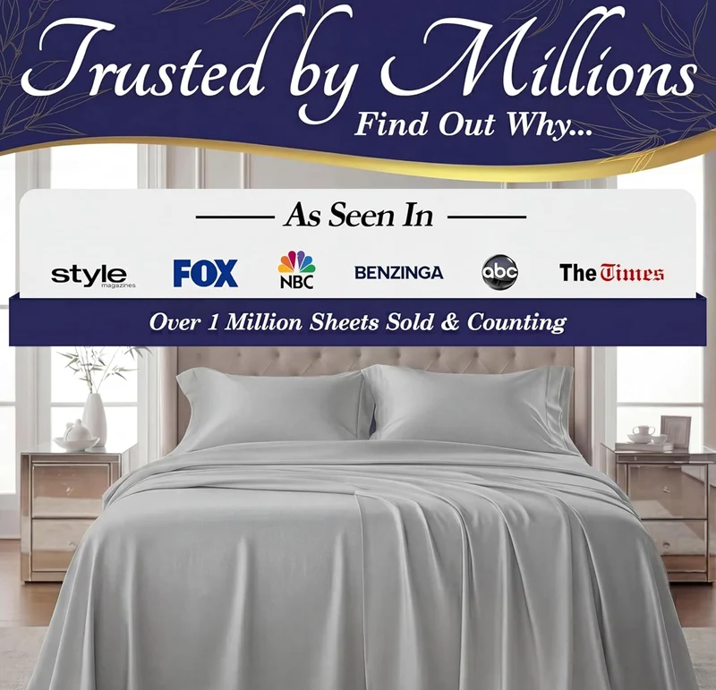 100% Viscose Derived from Bamboo Sheets King Size - Luxury 4 Pc Naturally Cooling Sheets, Ultra Soft Bed Set - Deep 17" Pockets, Durable Double Stitching, Oeko Tex Standard - (Light Grey)