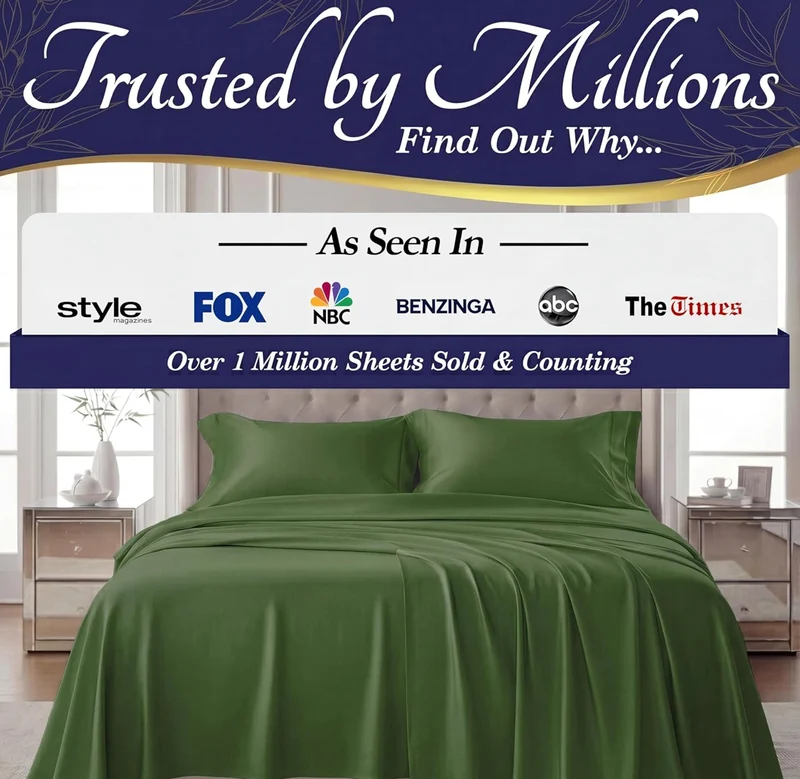 100% Viscose Derived from Bamboo Sheets King Size - Luxury 4 Pc Naturally Cooling Sheets, Ultra Soft Bed Set - Deep 17" Pockets, Durable Double Stitching, Oeko Tex Standard - (Olive)
