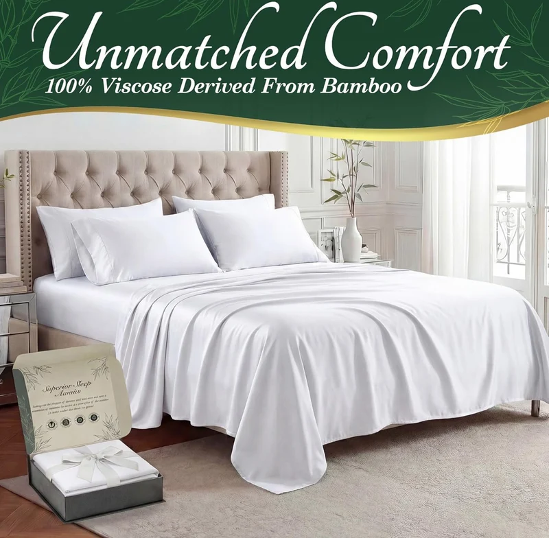 100% Viscose Derived from Bamboo Sheets King Size - Luxury 6 Pc Naturally Cooling Sheets, Ultra Soft Bed Set - Deep 17" Pockets, Durable Double Stitching, Oeko Tex Standard - (White)