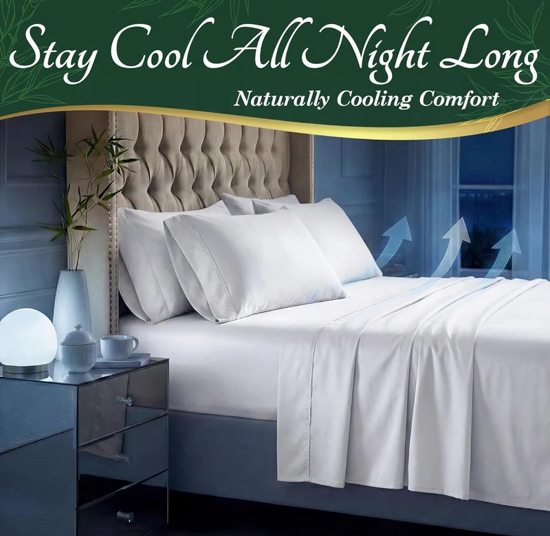 100% Viscose Derived from Bamboo Sheets King Size - Luxury 6 Pc Naturally Cooling Sheets, Ultra Soft Bed Set - Deep 17" Pockets, Durable Double Stitching, Oeko Tex Standard - (White)