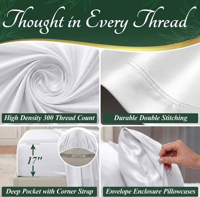 100% Viscose Derived from Bamboo Sheets King Size - Luxury 6 Pc Naturally Cooling Sheets, Ultra Soft Bed Set - Deep 17" Pockets, Durable Double Stitching, Oeko Tex Standard - (White)