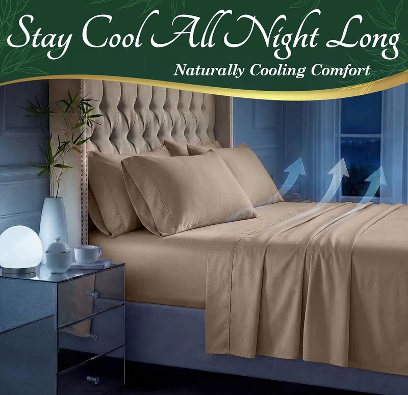 100% Viscose Derived from Bamboo Sheets King Size - Luxury 6 Pc Naturally Cooling Sheets, Ultra Soft Bed Set - Deep 17" Pockets, Durable Double Stitching, Oeko Tex Standard - (Taupe)