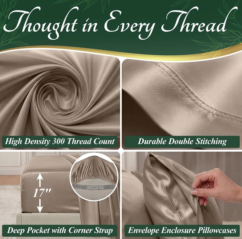 100% Viscose Derived from Bamboo Sheets King Size - Luxury 6 Pc Naturally Cooling Sheets, Ultra Soft Bed Set - Deep 17" Pockets, Durable Double Stitching, Oeko Tex Standard - (Taupe)