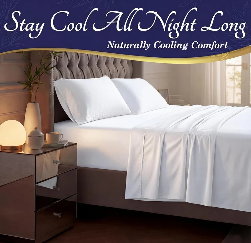 100% Viscose Derived from Bamboo Sheets Queen Size - Luxury 4 Pc Naturally Cooling Sheets, Ultra Soft Bed Set - Deep 17" Pockets, Durable Double Stitching, Oeko Tex Standard - (White)