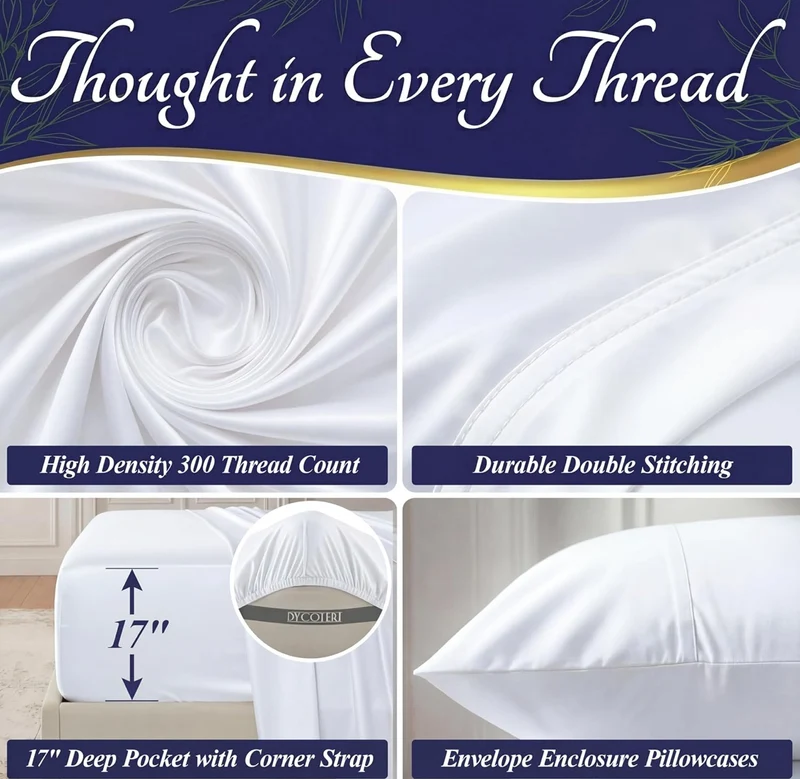 100% Viscose Derived from Bamboo Sheets Queen Size - Luxury 4 Pc Naturally Cooling Sheets, Ultra Soft Bed Set - Deep 17" Pockets, Durable Double Stitching, Oeko Tex Standard - (White)