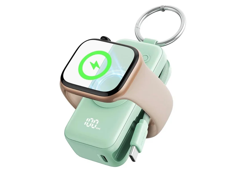 SnapGo Portable Charger, 5000mAh Mini Power Bank for Apple Watch, Green 20W Fast Charging, Travel Keychain, Built-in USB-C Cable, Flight-Safe - Green