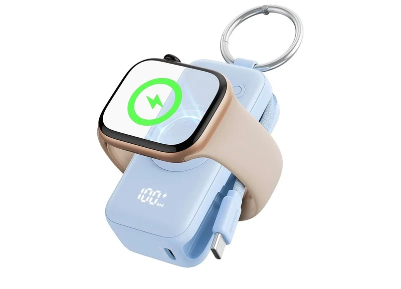 20W SnapGo Portable Charger, 5000mAh Mini Power Bank for Apple Watch 20W Fast Charging, Travel Keychain, Built-in USB-C Cable, Flight-Safe - Blue