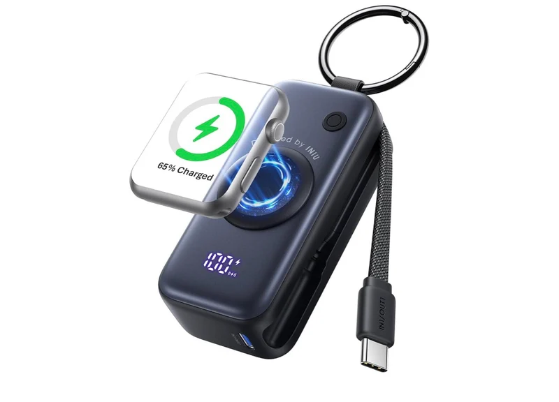 20W SnapGo Portable Charger, 5000mAh Mini Power Bank for Apple Watch20W Fast Charging, Travel Keychain, Built-in USB-C Cable, Flight-Safe - Black