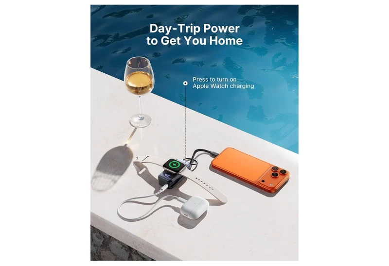 20W SnapGo Portable Charger, 5000mAh Mini Power Bank for Apple Watch20W Fast Charging, Travel Keychain, Built-in USB-C Cable, Flight-Safe - Black