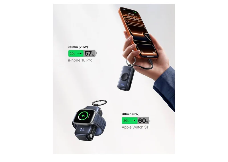 20W SnapGo Portable Charger, 5000mAh Mini Power Bank for Apple Watch20W Fast Charging, Travel Keychain, Built-in USB-C Cable, Flight-Safe - Black