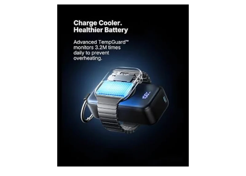 20W SnapGo Portable Charger, 5000mAh Mini Power Bank for Apple Watch20W Fast Charging, Travel Keychain, Built-in USB-C Cable, Flight-Safe - Black