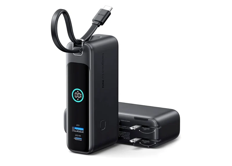 3-in-1 Portable Charger 30W Fast Charging Portable Charger w/ Built-in Cable & AC Wall Plug 10000mAh, Small, Fast Charging, Built-in USB C Cable - (Black)