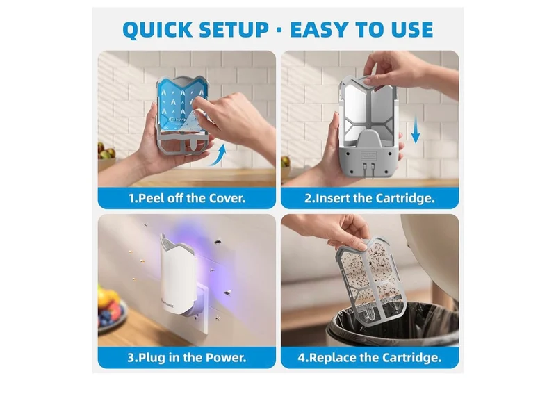 Indoor Fly Trap, Plug-in Flying Insect Trap for Fruit Flies & Gnats 24/7 Blue Light Trap - 2 Bases + 6 Refills