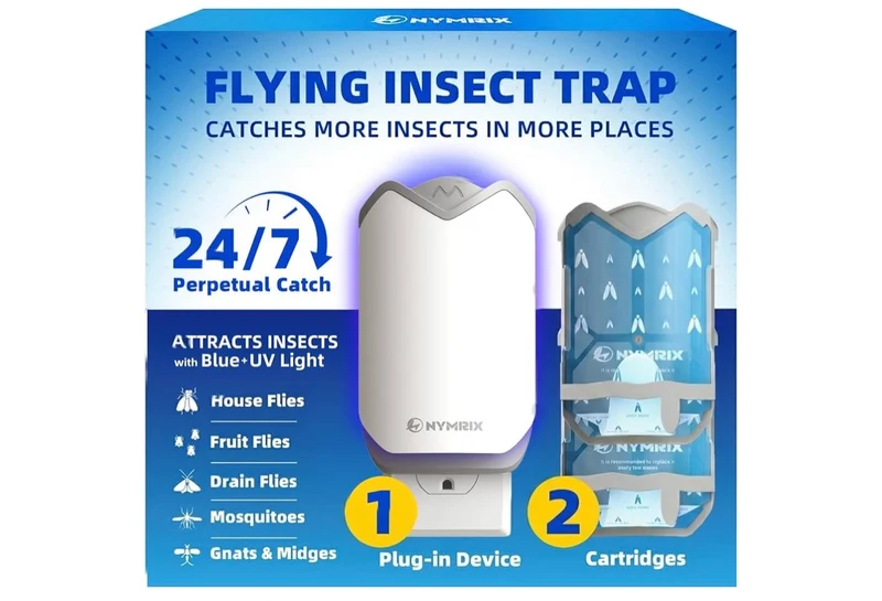Flying Insect Trap, Plug-in Indoor Fly Trap for Fruit Flies & Gnats24/7 Blue Light Trap - 1 Base + 2 Refills